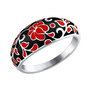 Кольцо с эмалью в чёрно-красной цветовой гамме SOKOLOV