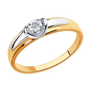 Кольцо SOKOLOV из комбинированного золота с алмазной гранью с бриллиантом