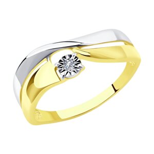 Кольцо SOKOLOV из комбинированного золота с алмазной гранью с бриллиантом