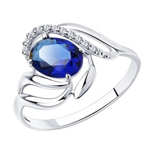 Кольцо SOKOLOV из серебра с бесцветными и синим фианитами