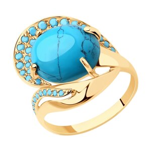 Кольцо SOKOLOV из золота с бирюзой (синт.) и голубыми поделочные