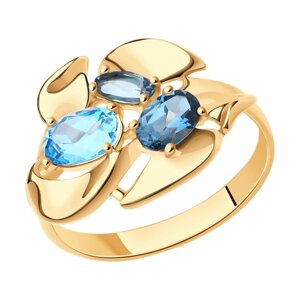Кольцо SOKOLOV из золота с голубым и синими топазами
