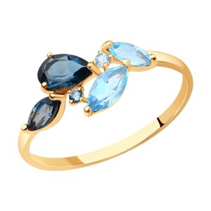 Кольцо SOKOLOV из золота с голубыми и синими топазами
