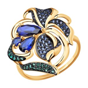 Кольцо SOKOLOV из золота с корундами сапфировыми и зелеными и синими фианитами