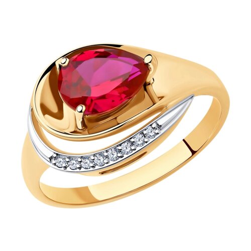 Кольцо SOKOLOV из золота с красным корундом и фианитами