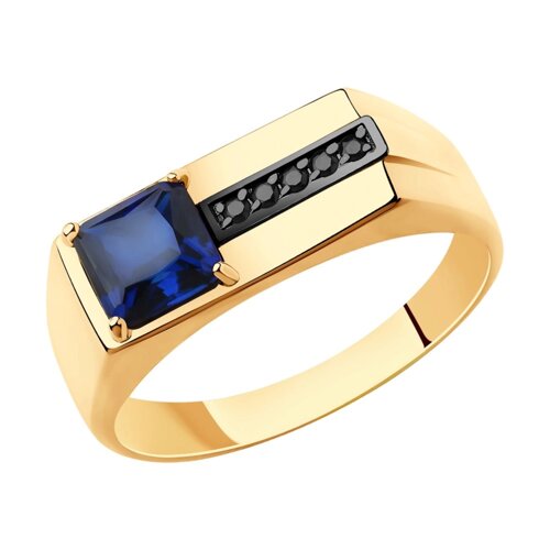 Кольцо SOKOLOV из золота с синим корундом и фианитами