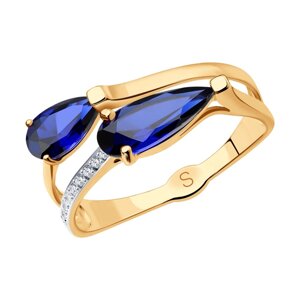 Кольцо SOKOLOV из золота с синими корундами и фианитами