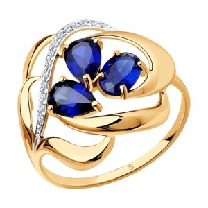 Кольцо SOKOLOV из золота с синими корундами и фианитами