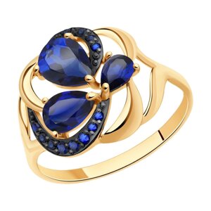 Кольцо SOKOLOV из золота с синими корундами и синими фианитами