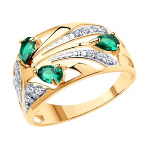 Кольцо SOKOLOV из золота с зелеными фианитами