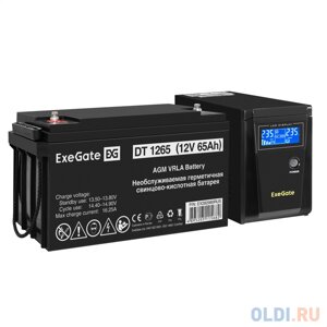 Комплект ИБП EX295986RUS + батарея 65Aч EX282980RUS 1шт (инвертор, синус, для котла) ExeGate SineTower SZ-600. LCD. AVR. 1SH 600VA/360W, чистый синус