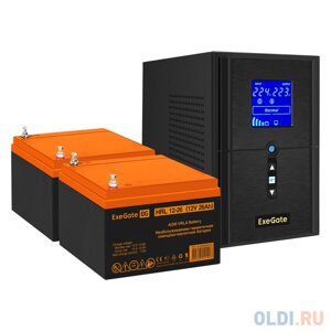 Комплект ибп EX295987RUS + батарея 26aч EX285663RUS 2шт (инвертор, синус, для котла) exegate sinetower SZ-1000. LCD. AVR. 2SH. 1C13. USB 1000VA/800W, ч