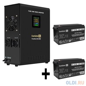 Комплект ИБП EX296002RUS + батарея 150Aч EX282990RUS 2шт (инвертор, синус, для котла, настенный) ExeGate FineSine SX-2500. LCD. AVR. 2SH 2500VA/1800W