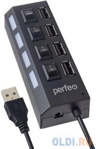 Концентратор USB 2.0 Perfeo PF-H030 4 x USB 2.0 черный