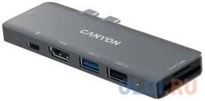 Концентратор USB type-C canyon CNS-TDS05B 1 х USB 3.0 USB 2.0 USB type-C SD/SDHC microsd microsdxc SDXC 2 x HDMI серый