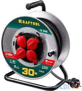 KRAFTOOL K-315, КГ, 3 x 1.5 мм2, 30 м, 3700 Вт, IP44, силовой удлинитель на стальной катушке (55085-30)