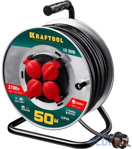 KRAFTOOL K-315, КГ, 3 x 1.5 мм2, 50 м, 3700 Вт, IP44, силовой удлинитель на стальной катушке (55085-50)