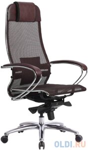 Кресло офисное МЕТТА SAMURAI S-1, сверхпрочная ткань-сетка, темно-коричневое