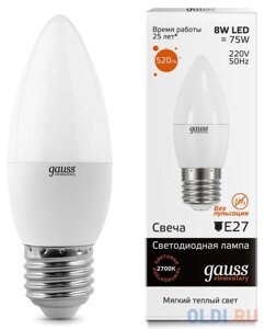 Лампа светодиодная свеча Gauss Elementary Candle E27 8W 2700K 33218