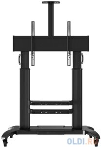 Мобильная стойка ONKRON на 1 ТВ/ 60-100 от 200х200 до 1000х600, макс нагр 136,4кг, высота 1400-1725мм, кабель-канал, 2 регулируемые полки, черна