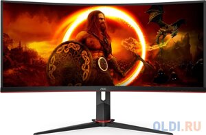 Монитор 34 AOC CU34G2xp black-red (VA, изогнутый, 3440x1440, 180hz, 1 ms, 178°178°300 cd/m, 80M:1,2xhdmi 2.0, DP)