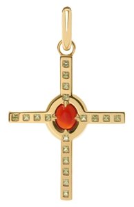 Моносерьга-крест с сердоликом и хризолитами Moonka