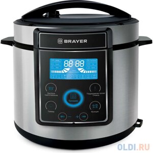 Мультиварка-скороварка BRAYER BR2401, 1000 Вт, 6 л, 12 программ, таймер, серебро