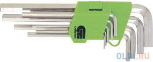 Набор ключей имбусовых HEX, 1,5–10 мм, 45x, закаленные, 9 шт., удлиненные , никель. Сибртех