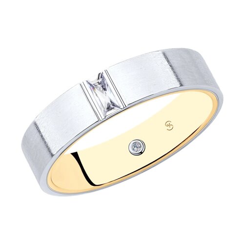 Обручальное кольцо матовое SOKOLOV из комбинированного золота с бриллиантами, comfort fit