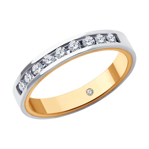 Обручальное кольцо SOKOLOV из комбинированного золота с бриллиантами, comfort fit