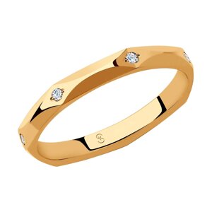 Обручальное кольцо SOKOLOV из комбинированного золота с фианитами, comfort fit, 2,5 мм, с алмазной гранью