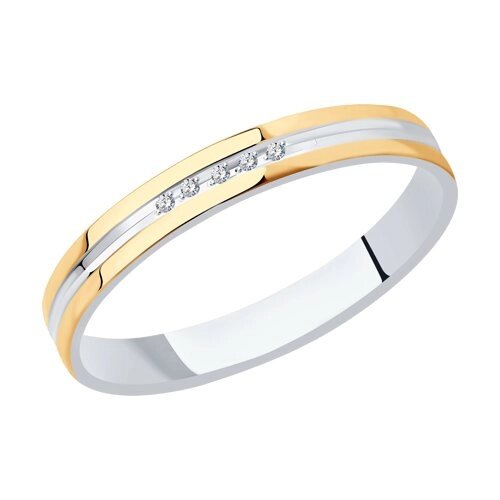 Обручальное кольцо SOKOLOV из комбинированного золотас фианитами, comfort fit, 3,5 мм