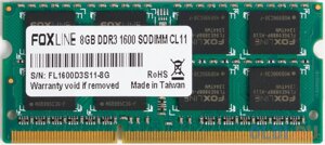 Оперативная память для ноутбука foxline FL1600D3s11-8G CL11 SO-DIMM 8gb DDR3 1600 mhz FL1600D3s11-8G