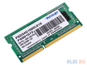 Оперативная память для ноутбука Patriot Signature SO-DIMM 4Gb DDR3 1600 MHz PSD34G1600L81S