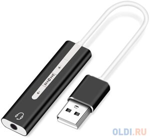 ORIENT AU-04PLB, Адаптер USB to Audio (звуковая карта), jack 3.5 mm (4-pole) для подключения телефонной гарнитуры к порту USB, кнопки: громкость +