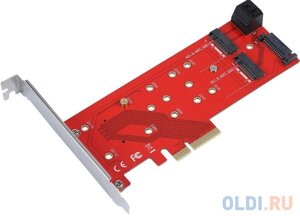 Orient C298E, переходник PCI-E 4x-NGFF (M. 2) M-key PCI-E SSD + 2xsata-2xngff (M. 2) B-key SSD, тип 2230/2242/2260/2280, SATA кабель - 2шт. в ко