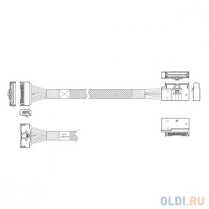 P7359GB00800-1 cable MCIO x8 74P (прямой straight type) -TO- MCIO x8 74P (угловой left exit) , 85 ohm, L:80cm (CMCMC)