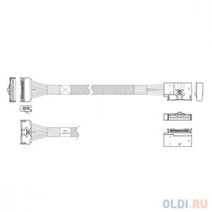 P7360GB00800-1 cable MCIO x8 74P (прямой straight type) -TO- MCIO x8 74P (угловой right exit) , 85 ohm, L:80cm (CMCMC)