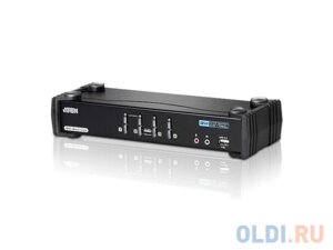 Переключатель KVM ATEN CS1784A-AT-G KVM+audio+USB 2.0, 1 user USB+DVI = 4 cpu USB+DVI, со шнурами USB 4х1.8м., 2560x1600 60hz DVI-D dual link/2048x