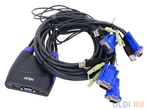 Переключатель KVM ATEN (CS64UZ-AT) KVM+Audio, 1 user USB+VGA = 4 cpu USB+VGA, со встр. шнурами USB 4x1.2м., 2048x1536, настол., исп. стандарт. шнуры,