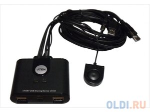 Переключатель KVM ATEN US424-A USB, 4 ПК 2 устройства + клавиатура + мышь, 4 USB A-тип 4 USB A-тип, Male Female, со встроен. шнурами 2х1.2м. 2х1.8м