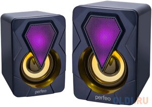 Perfeo колонки SHINE, 2.0, мощность 2х3 Вт, USB, чёрн, Game Design, LED подсветка 7 цв