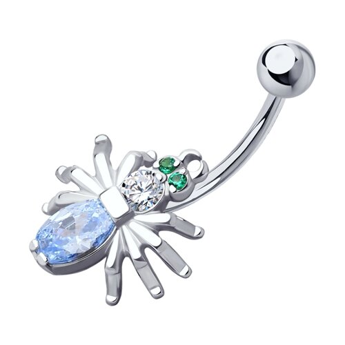 Пирсинг в пупок паук SOKOLOV из серебра с зелеными и голубыми фианитами