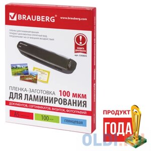 Пленки-заготовки для ламинирования BRAUBERG, комплект 100 шт., для формата А5, 100 мкм, 530805