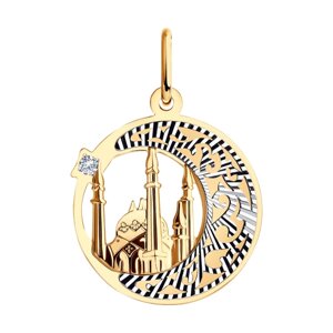 Подвеска мусульманская SOKOLOV из комбинированного золота с алмазной гранью с фианитом