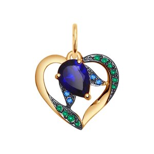 Подвеска «Сердце» SOKOLOV из золота с корундом сапфировым и зелеными и синими фианитами