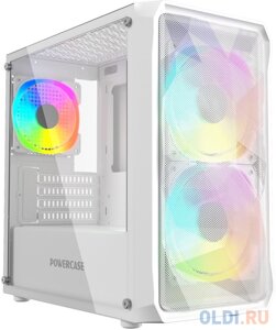 Powercase mistral micro A3b ARGB, tempered glass, 2x 140mm ARGB PWM+1x 120mm ARGB PWM, белый, matx (CMMAW-A3)