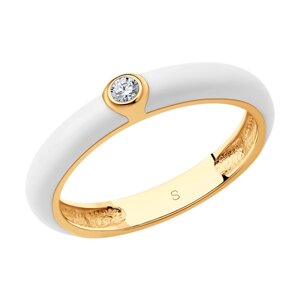 Позолоченное кольцо с белой эмалью SOKOLOV