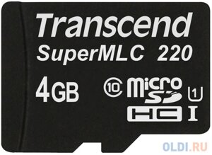 Промышленная карта памяти microSDHC Transcend 220I, 4 Гб Class 10 U1 UHS-I SuperMLC, темп. режим от -40? до +85? без адаптера