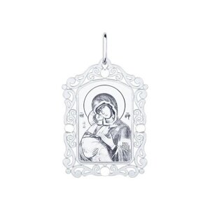 Серебряная нательная иконка с ликом Божьей Матери Владимирской SOKOLOV